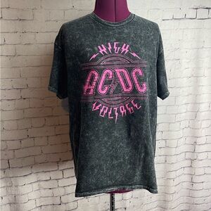 AC/DC women’s size large black and pink stone washed short sleeve shirt